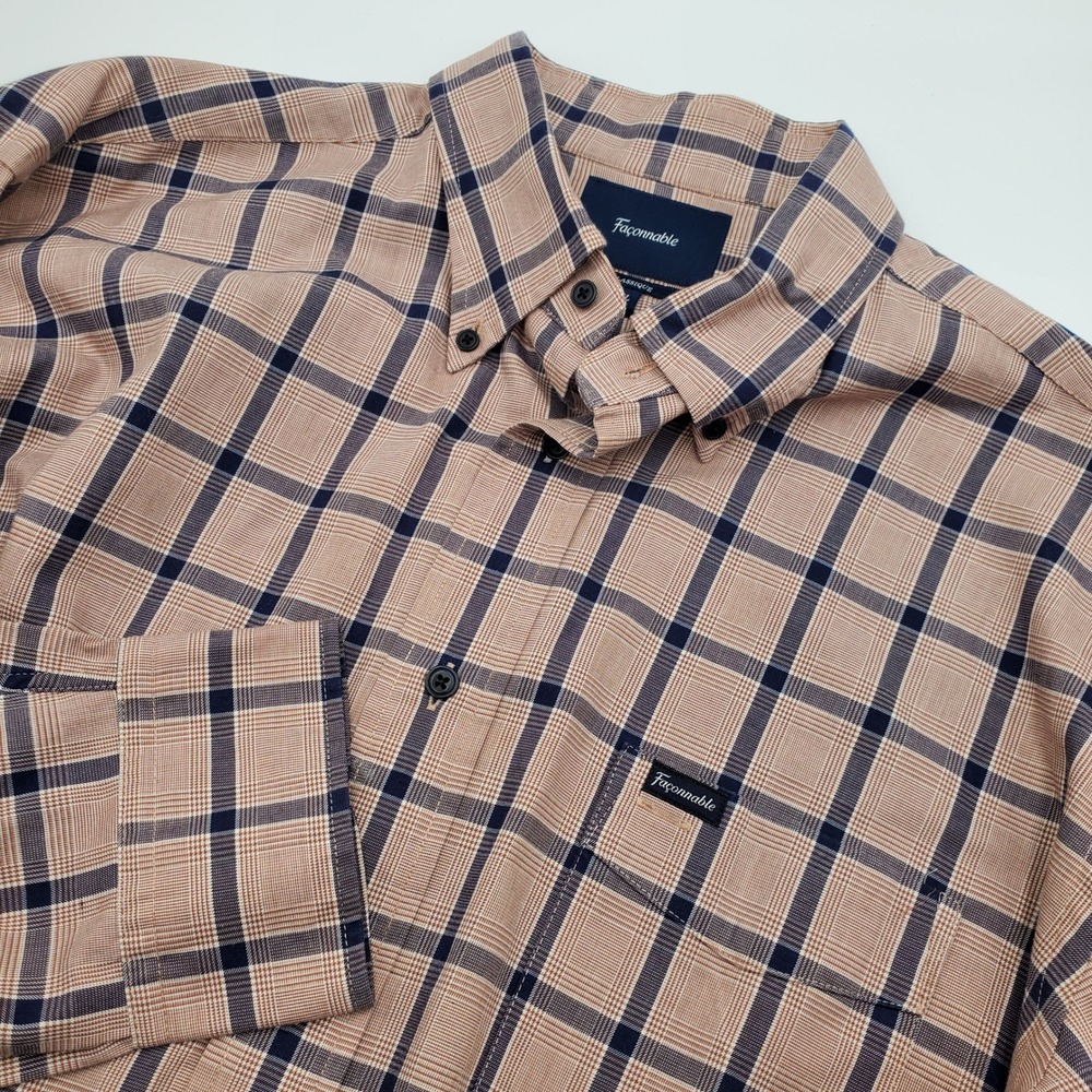 Facconable Classique Mens XL Plaid Button Down Shirt Long Sleeve Casual